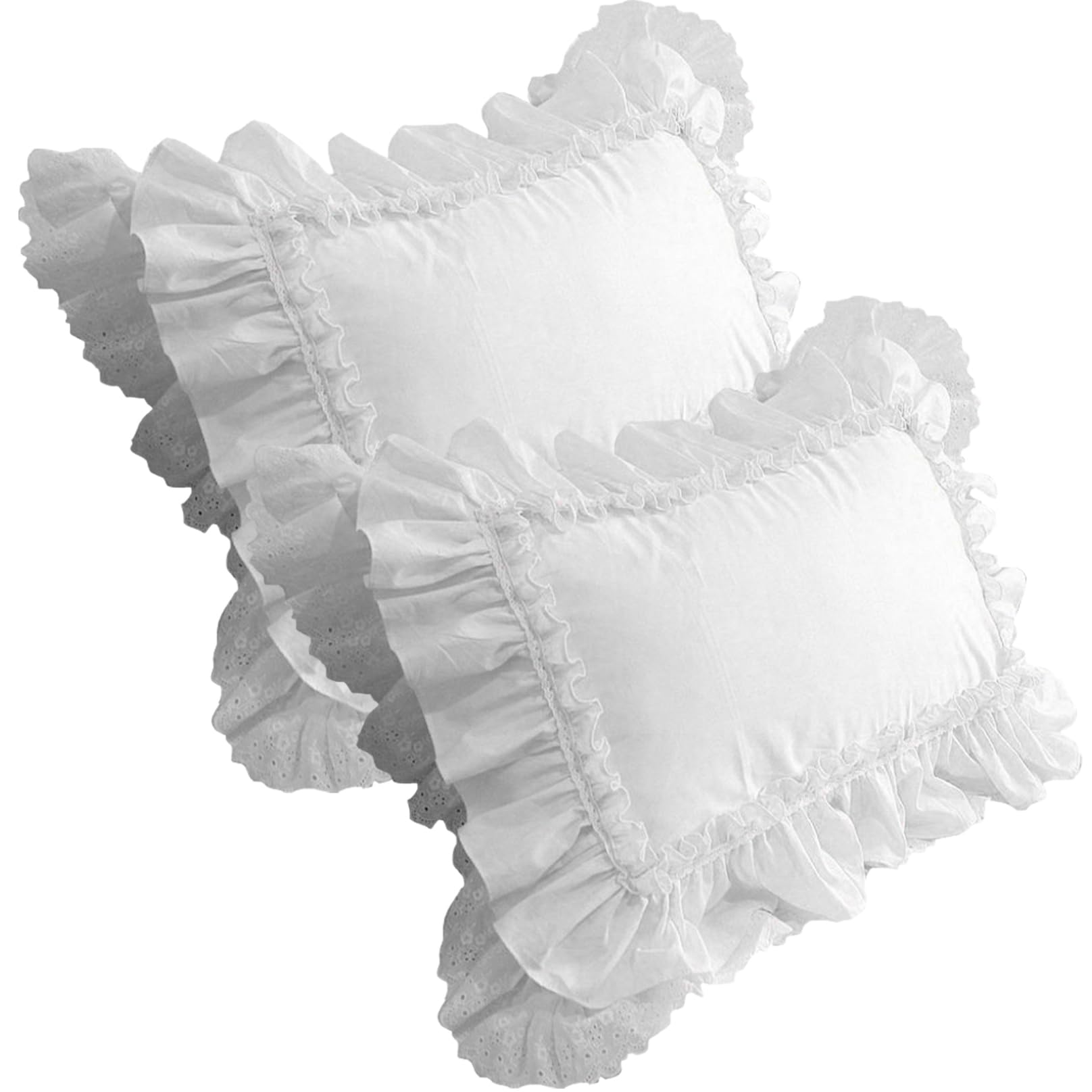 AwnsIMfreien 2Pcs Ruffle Pillow Case, 19x29 Inch Cotton Soft Pillow Cases with Lace, Vintage Home Essentials for Bedroom, Bed, White Ruffle Cases