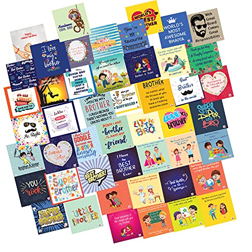 Kaameri Bazaar Set of 44 Best Brother Ever Cards for Rakhi or Other DIY Greeting Cards for Brother Bhai Rakhi Gifts for Brother (Size 3X3 Inches) Gree