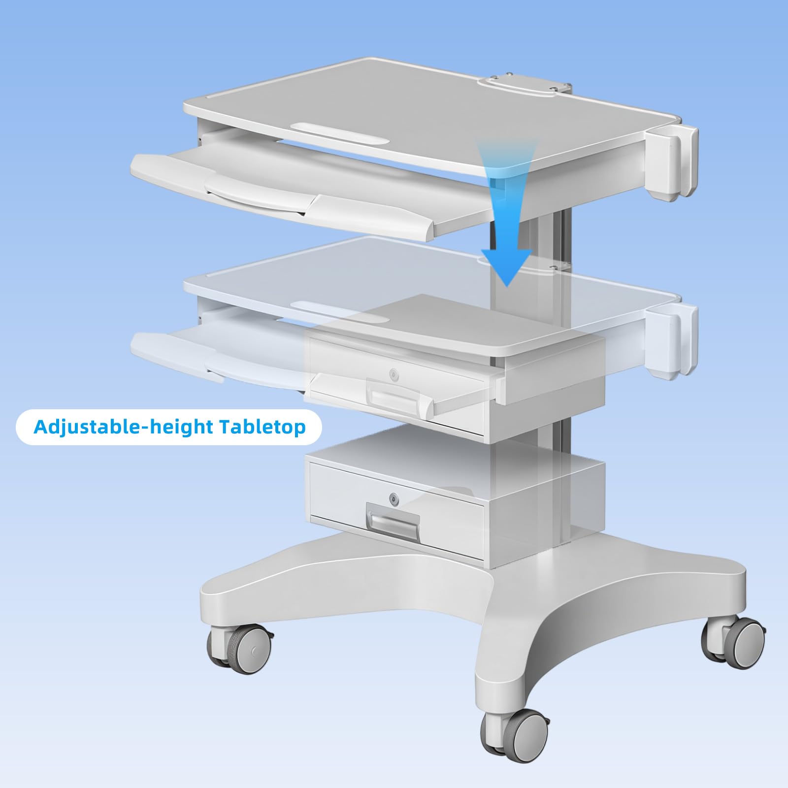 Medical Trolley Cart 30kg Load, Dental Cart Workstation with Laptop Pallet & Oral Scanner Holder, Rolling Utility Cart for Clinic, Hospital, Beauty Salon OC-3