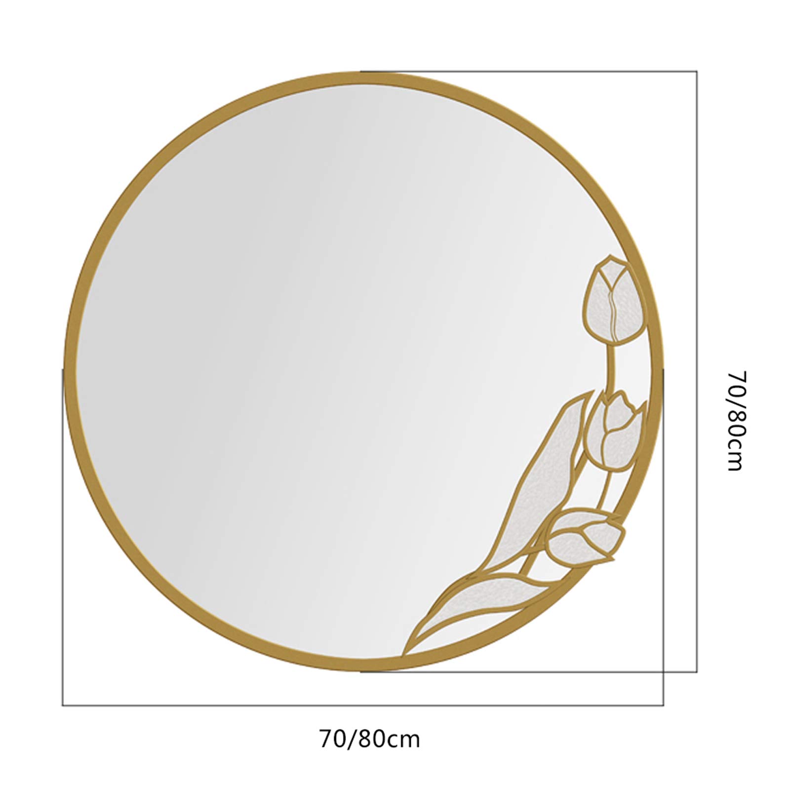 Specchio Espejo de baño moderno para sala de estar, espejo decorativo de pared redondo con marco de madera y diseño de flor de magnolia, espejo plateado antivaho de alta definición para dormitori