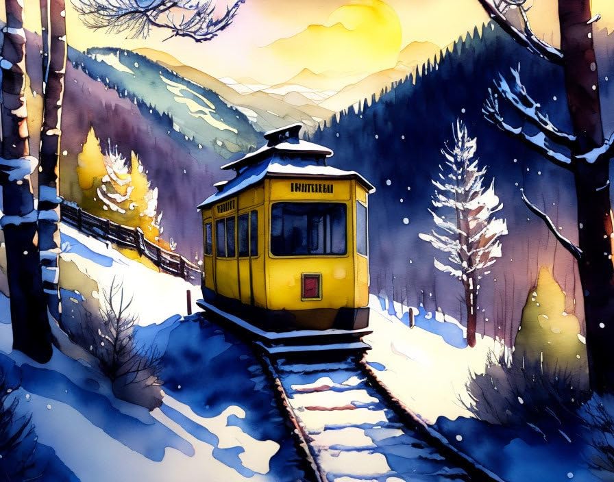 Toile de montagne avec funiculaire pour décorer un salon chalet cocooning