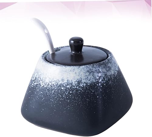 Miniatura 12 de Azucarero japonés de cerámica, recipiente de condimento vintage, tarro de almacenamiento de sal con tapa y cuchara para cocina, restaurante