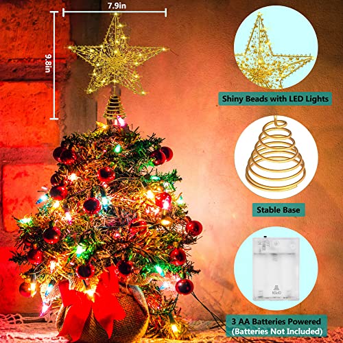 Sislyania Christmas Tree Topper Lighted - Christmas Star Tree Topper With 20 Led Battery Operated String Lights And 6H Timer, Metal Hollow Tree Topper For Holiday Party Christmas Decor, 9.8In, Gold #TOP3