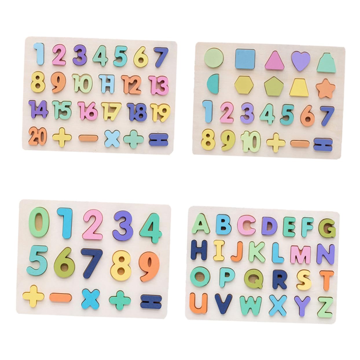 WOONEKY Puzzle in Legno Numeri e Lettere per Ragazzi e Ragazze, Set 4 Pezzi Educativo per Apprendimento Precoce Design Semplice ed Elegante, per Gioco e Studio