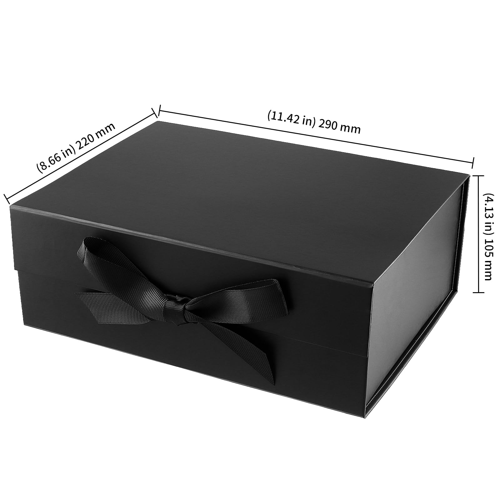 KEILEOHO 3 pudełka prezentowe w kolorze czarnym, 29 x 22 x 10,5 cm, z pokrywą i wstążką, czarne pudełka prezentowe na urodziny, wesele, imprezy