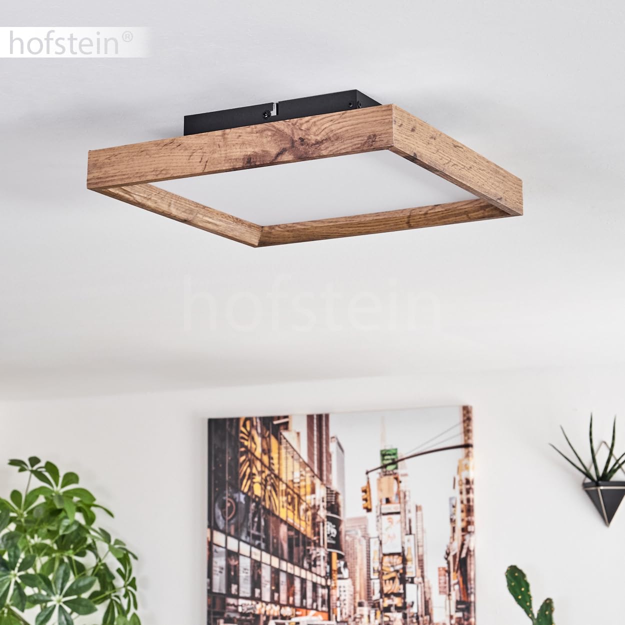 LED Deckenpanel Longvic, moderne Deckenleuchte aus Metall/MDF/Kunststoff in Schwarz/Holzoptik/Weiß, 30 cm x 30 cm, 12 Watt, 1400 Lumen, 3000 Kelvin