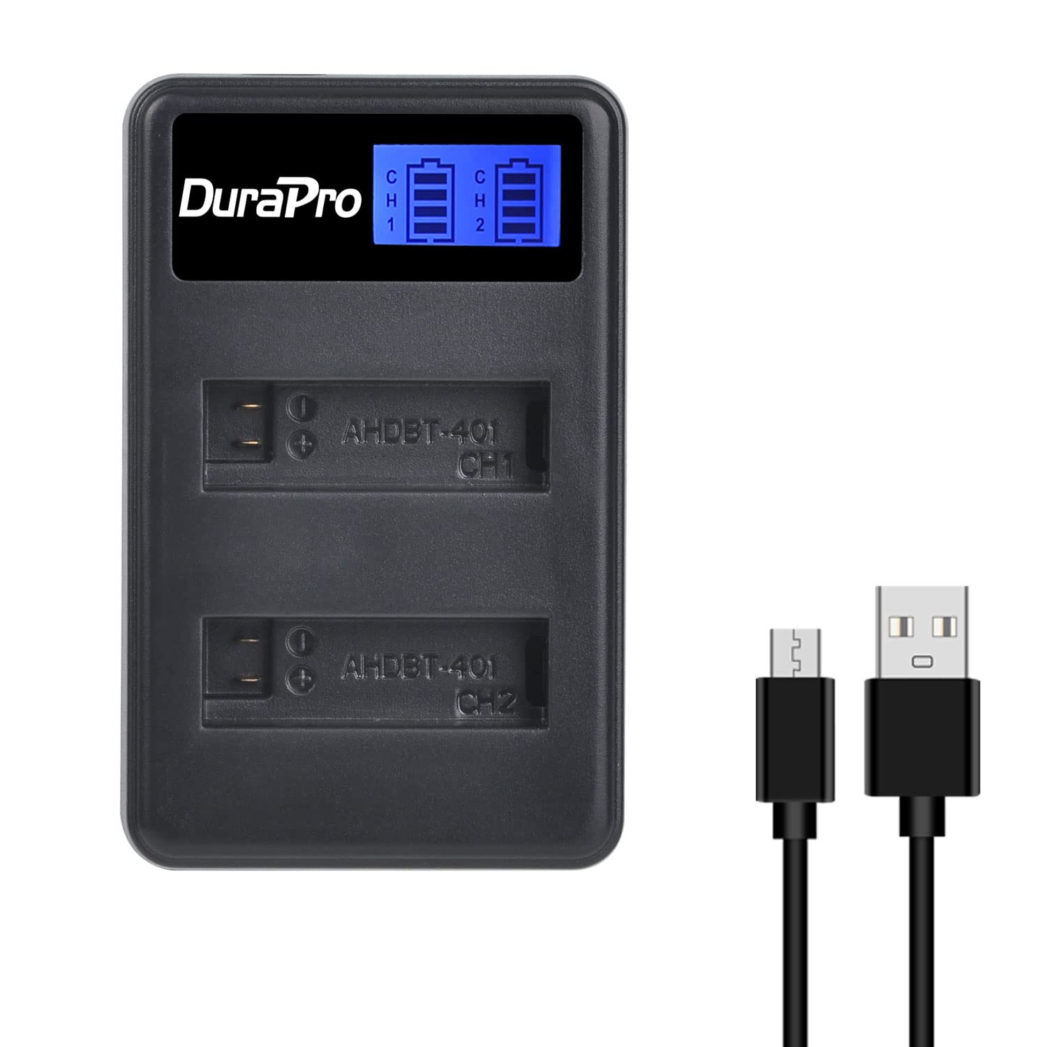 DuraPro Batterie ahdbt - 401 (Pack de 4) 1680mah + LCD Double Chargeur USB pour gopro Hero 4 Noir/Argent Appareil Photo