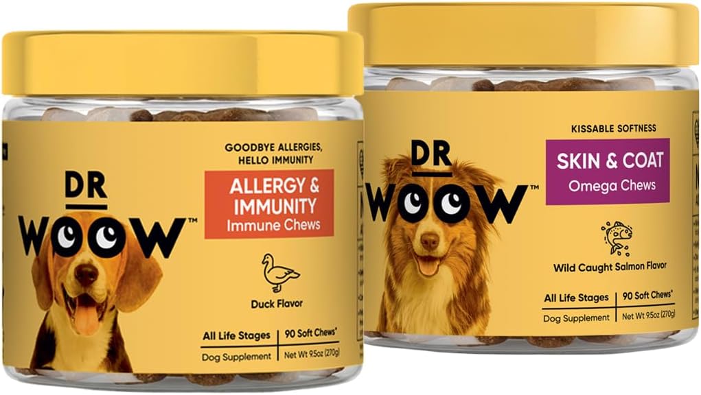 Pre, Pro, PostBiotic+ Salmon SkinHealth Soft Chew Supplement Bundle - Dog Vitamins, Zinc, Biotin, Probiotics, Omega 3 Fish Oil, and Wild Alaskan Salmon Oil, Cure Itchy Skin