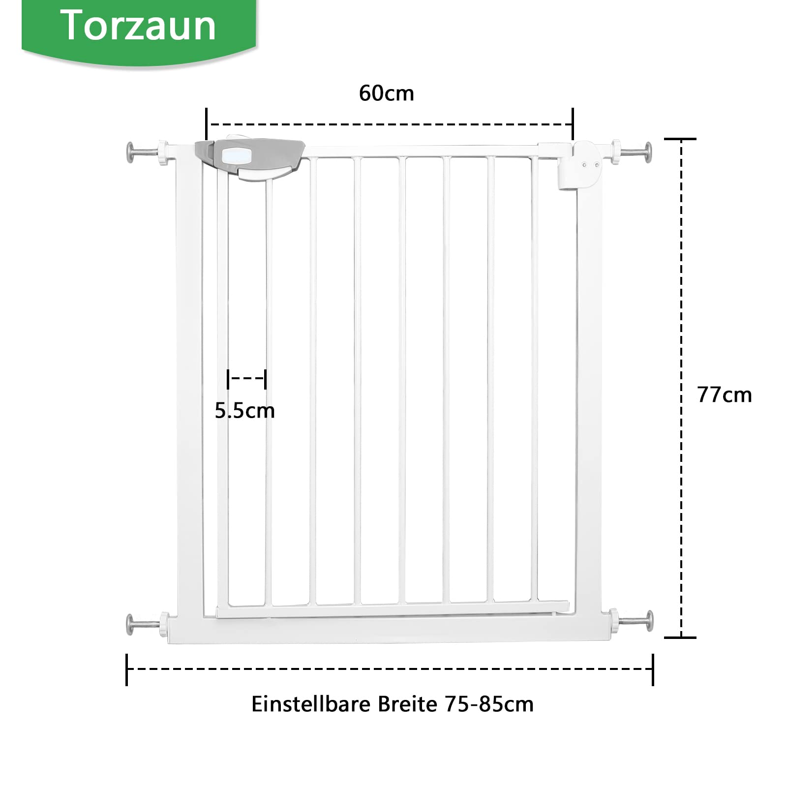 Froadp 77cm Barreras Seguridad para Puertas del Bebé, Clamp-On Protector Extensiones para Escaleras sin la Perforación, Blanco Vallas Automática del Niño, Cercados para Perros Infantil (75-85cm)