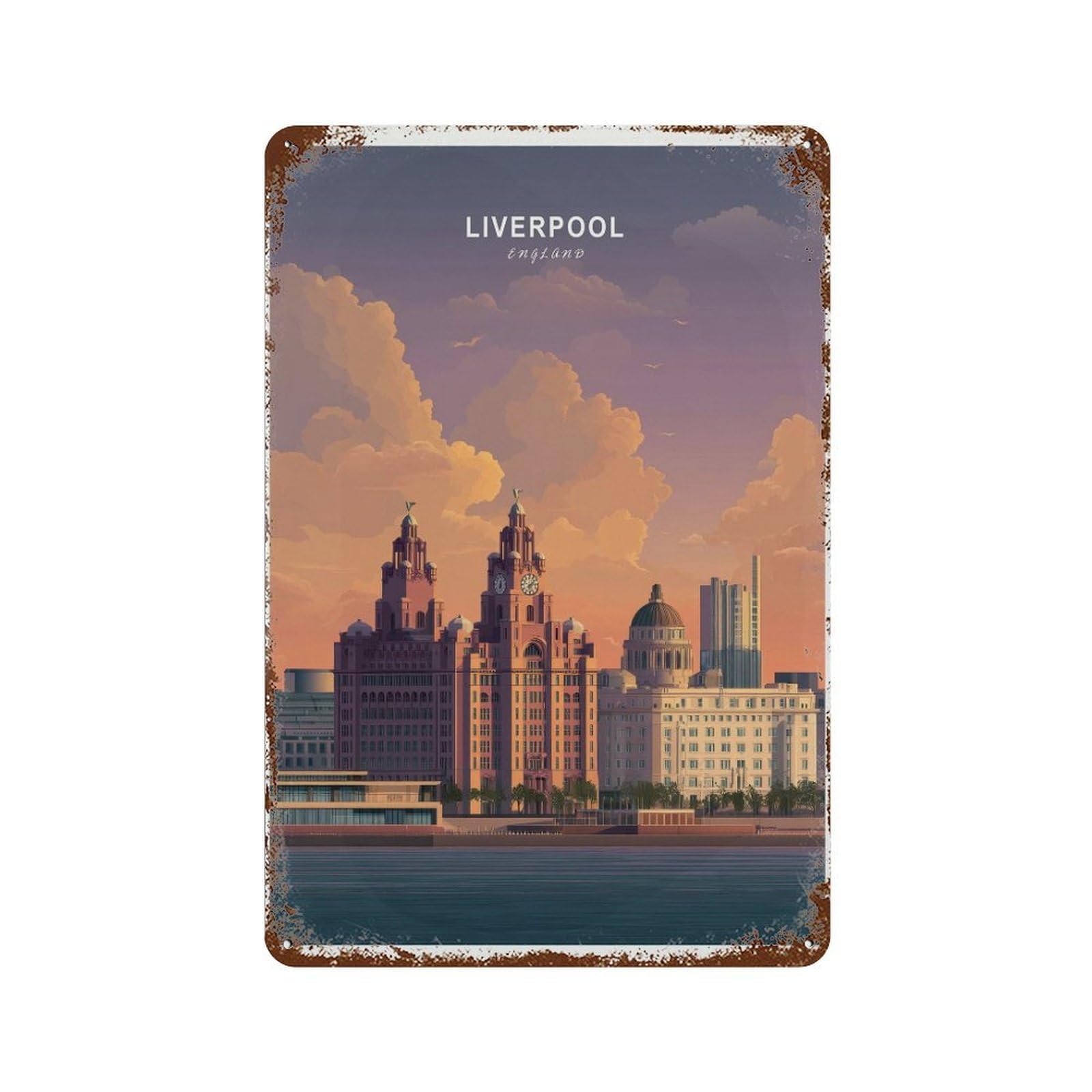 xiaoxiaoshen Liverpool City Travel UK Waterfront Skyline Decor Wall Decor Art Metal Tin Poster Modern Home Decor Art Home Bar Shop Decorations Vintage Sign 30x20cm