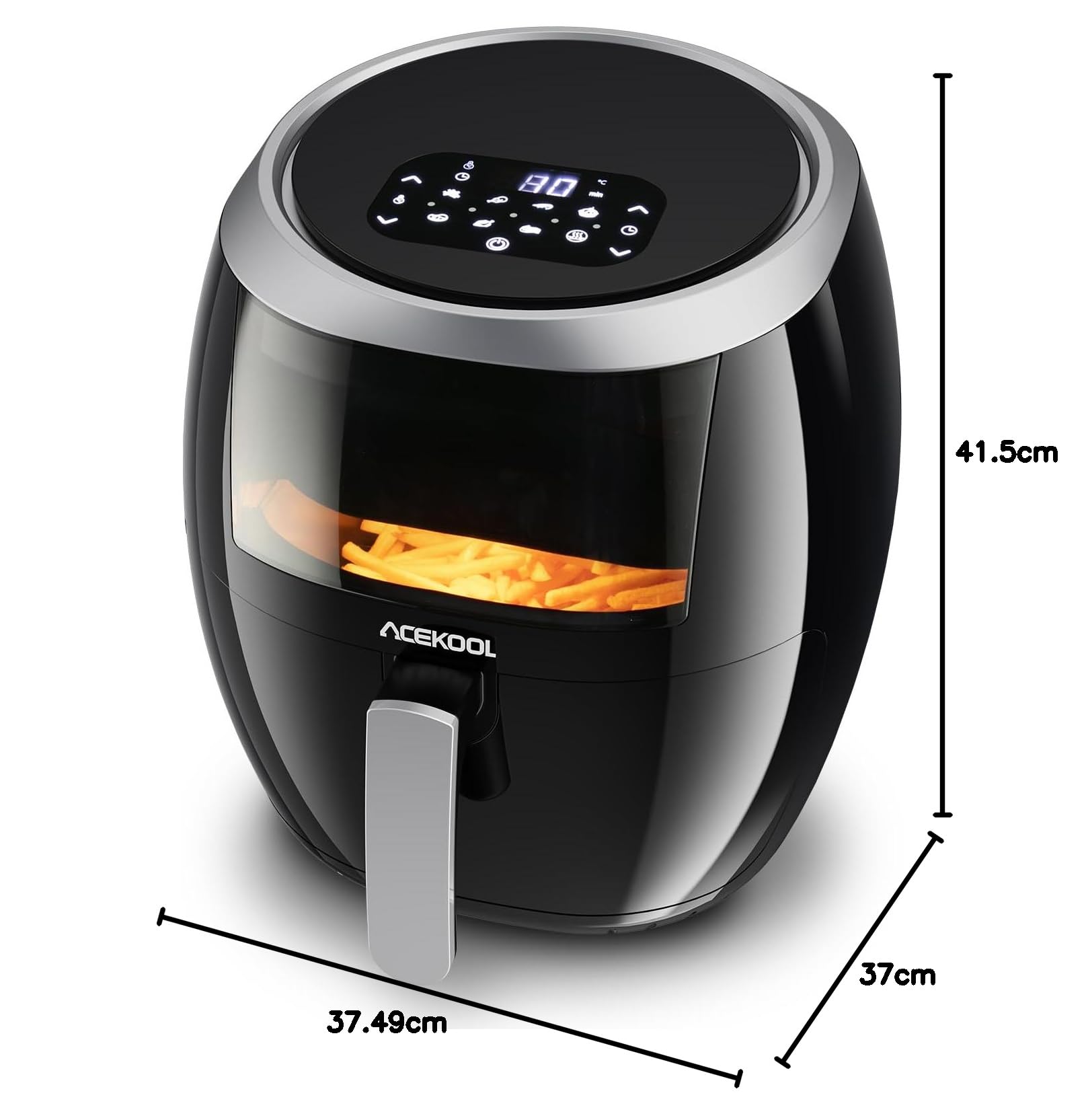7,7L XXL Heißluftfritteuse mit 8 Programmen Luftfritteuse Airfryer 1800W Beleuchtetes Sichtfenster Digitaldisplay 80% Weniger Fett Einstellbare Temperatur 80-200°C Mit Rezeptbuch Deutsch
