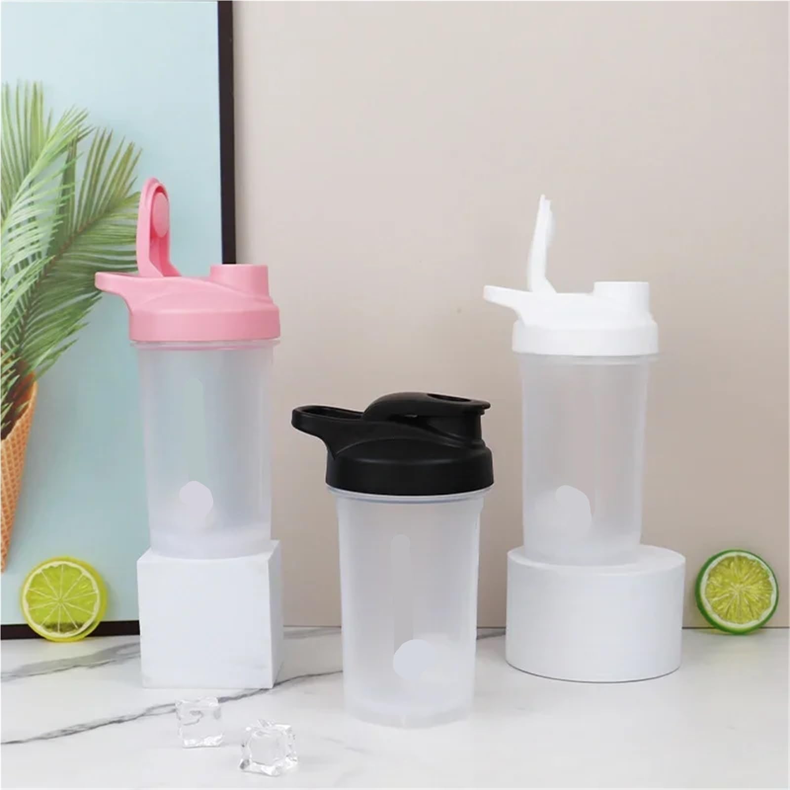 Botella mezcladora portátil de proteínas en polvo, a prueba de fugas, para gimnasio, al aire libre, entrenamiento, deporte, taza mezcladora (rosa)