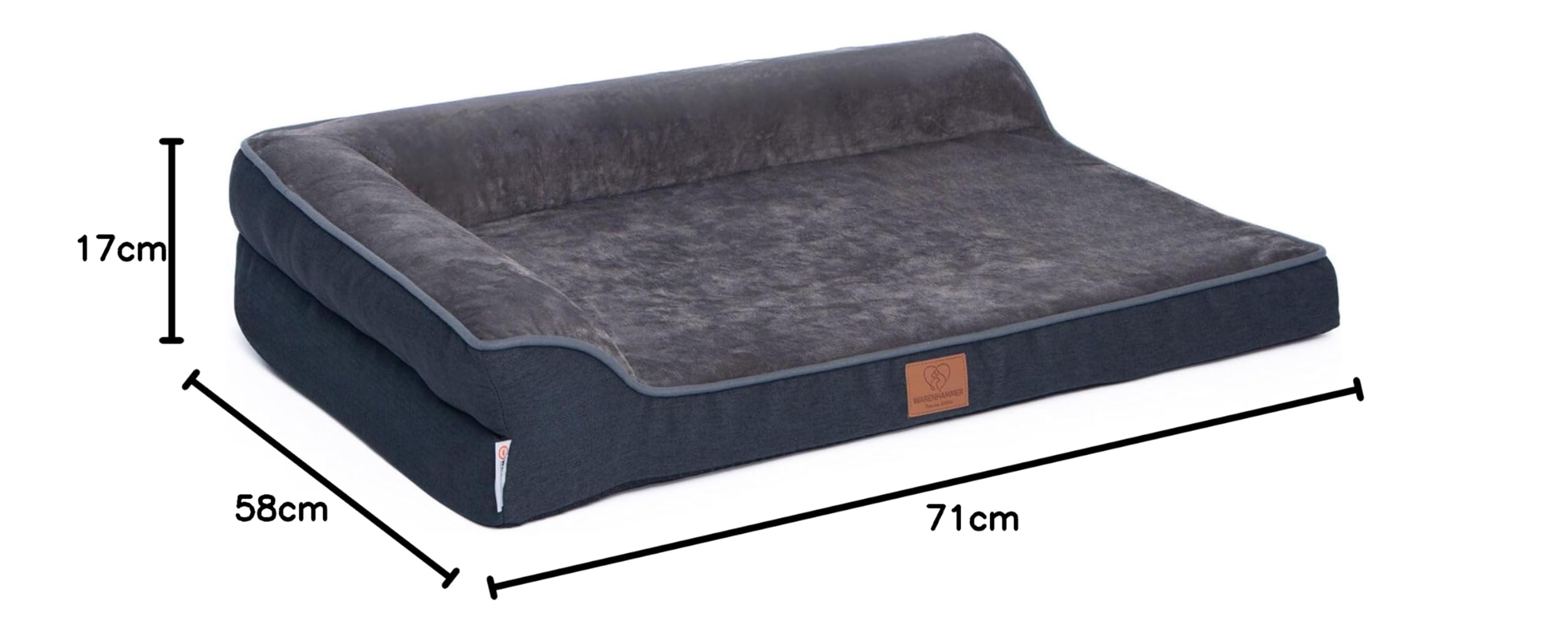 Cuccia ortopedica per cani di alta qualità con schiuma d'uovo per cani, lavabile, soffice, fodera rimovibile, lavabile, 71 x 60 x 16 cm, grigio scuro (M)