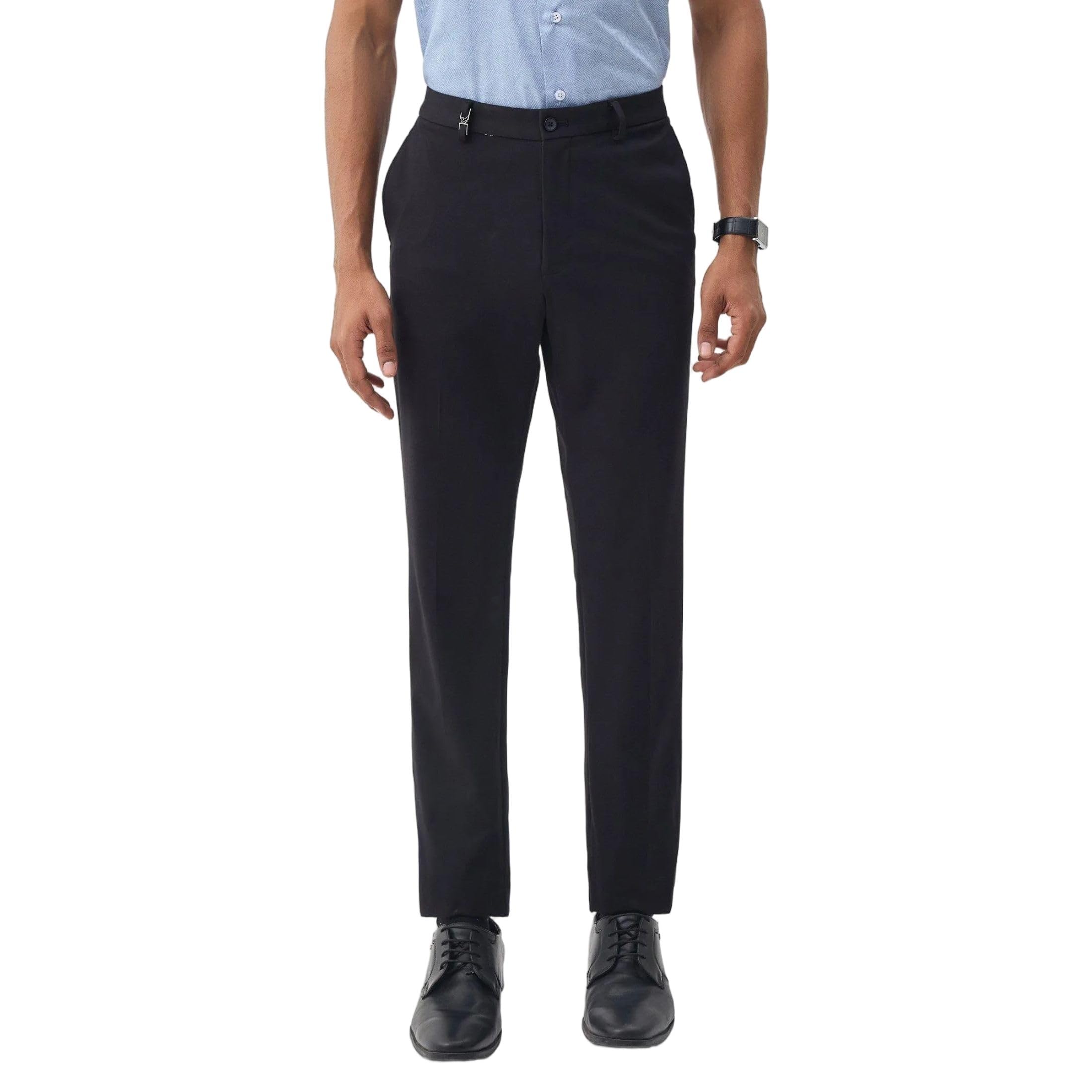 Men's Solid Grey Slim-Fit Trousers |Smart Casual Wear-image-3