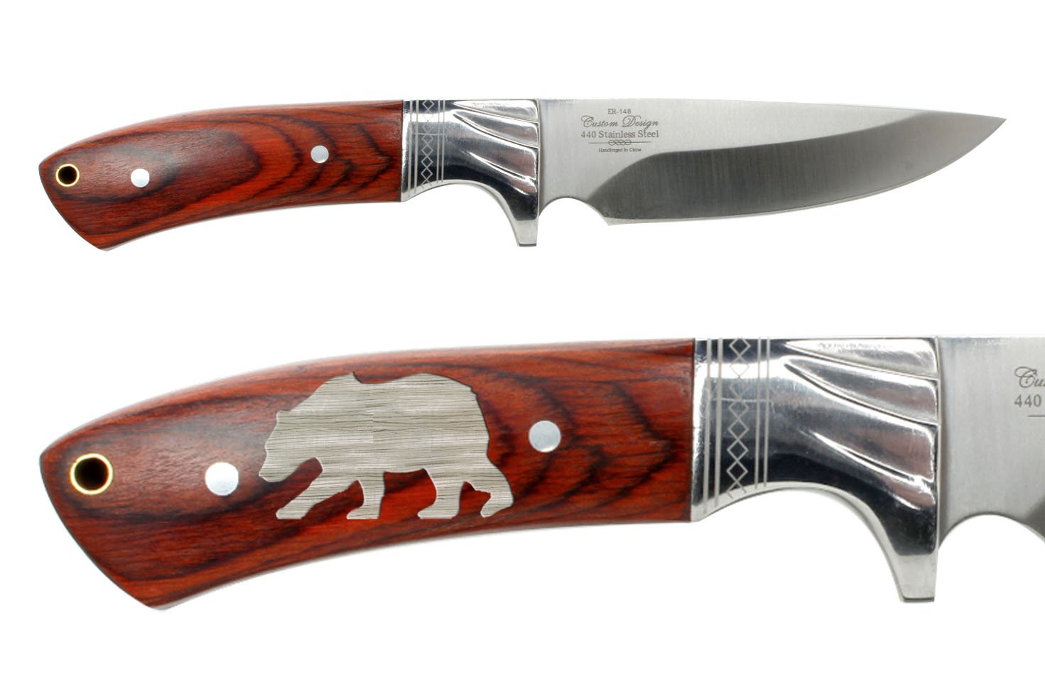 NDZ Performance Elkridge 4.5 Straight Back Fixed Blade Knife Full-Tang Bolster Bear Silhouette 3