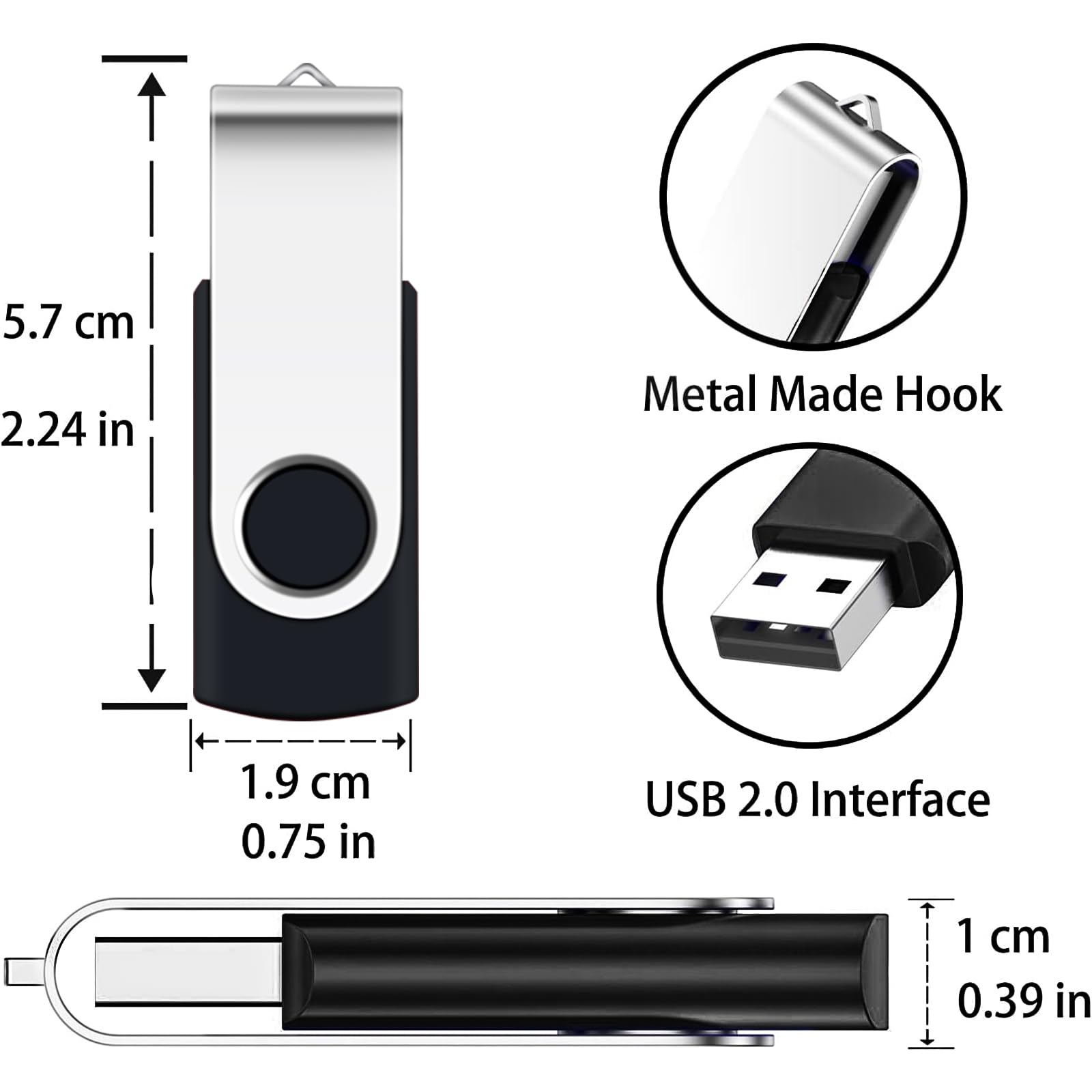 16GB Memory Stick 3 Pack, KROCEUS USB Flash drive 2.0 Swivel Thumb Drives Data Storage Jump Drive Zip Drive USB Sticks External Devices with Led Indicator and Lanyard — view 6