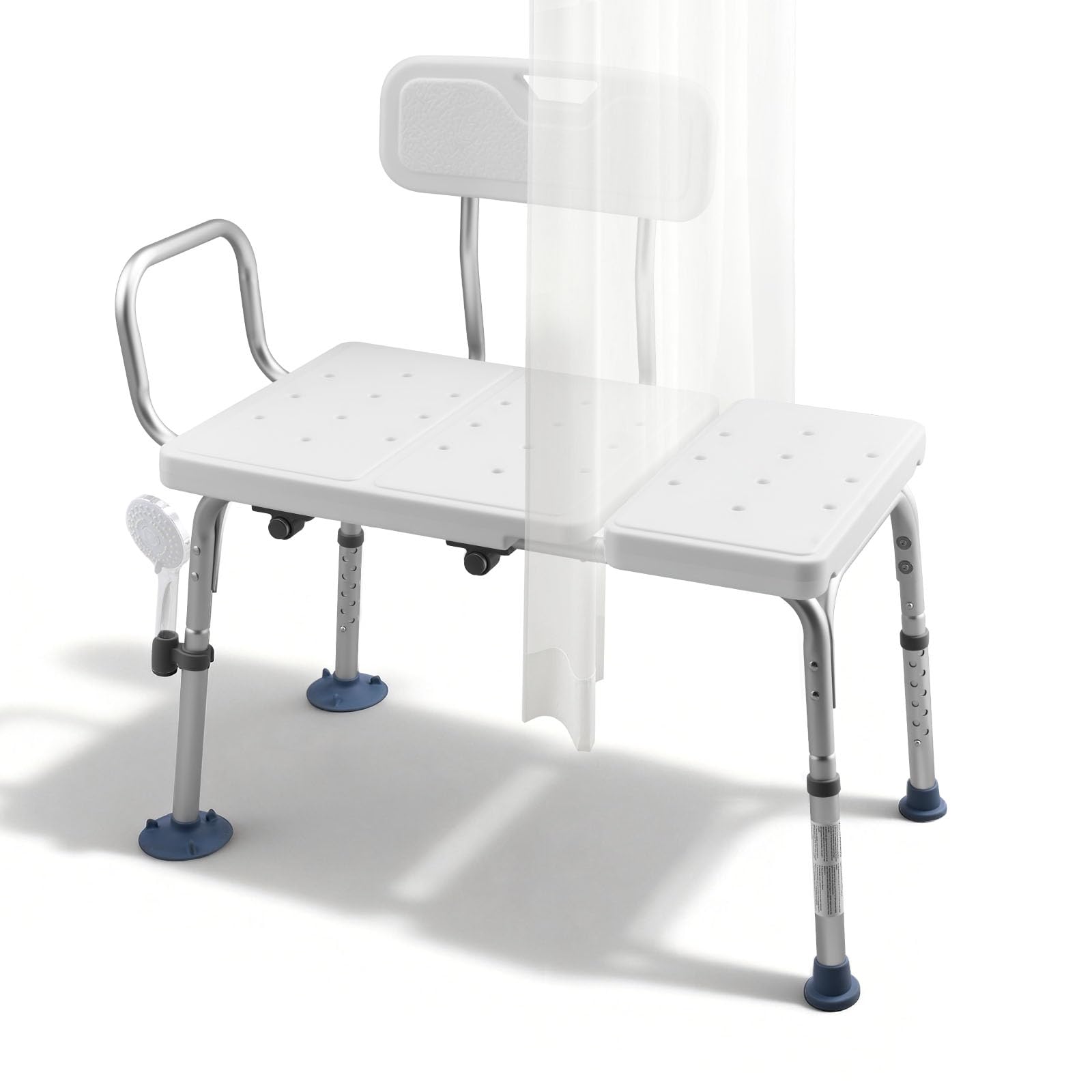 vevor tub transfer bench for bathtub, 400 lbs capacity heavy duty shower chair with arm, backrest and curtain slot, height adjustable shower bench bath seat for adults, seniors, elderly and disabled