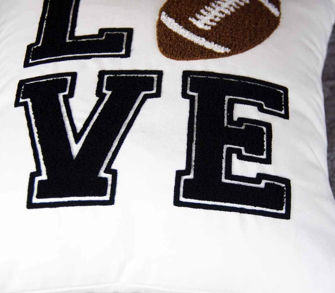 Embroidered Football Decorative Throw Pillow Cover, Love Football Throw Pillow Cover 18 Inches x 18 Inches Cover Only (Pack of 2)