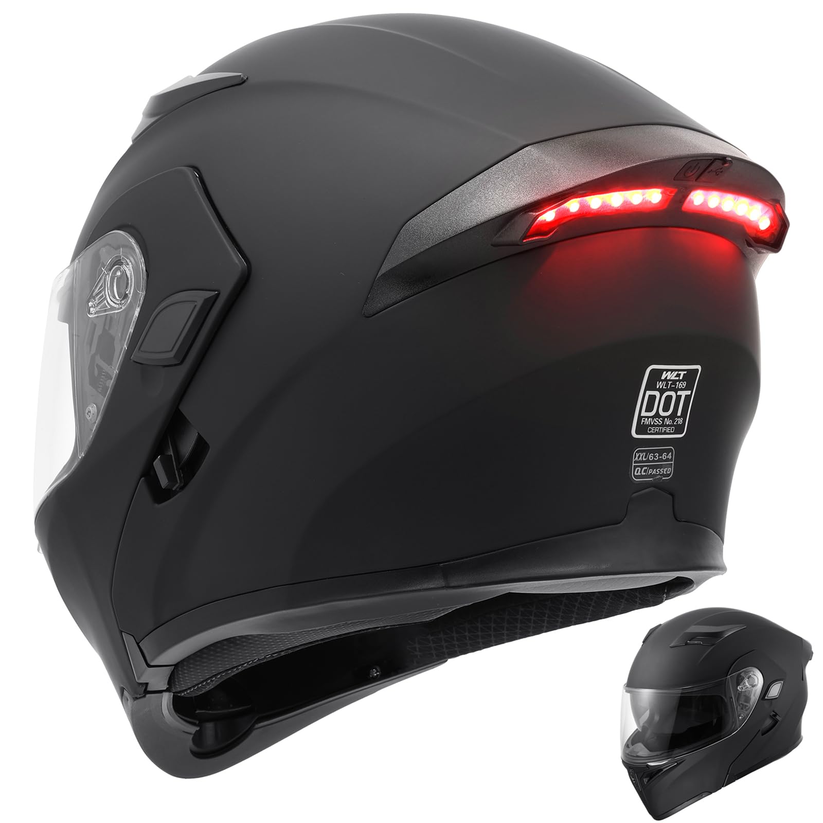 DOT Modular Motorcycle Full Face Helmet Flip-Up Dual Visor, Lightweight & DOT Approved, Matte Black
