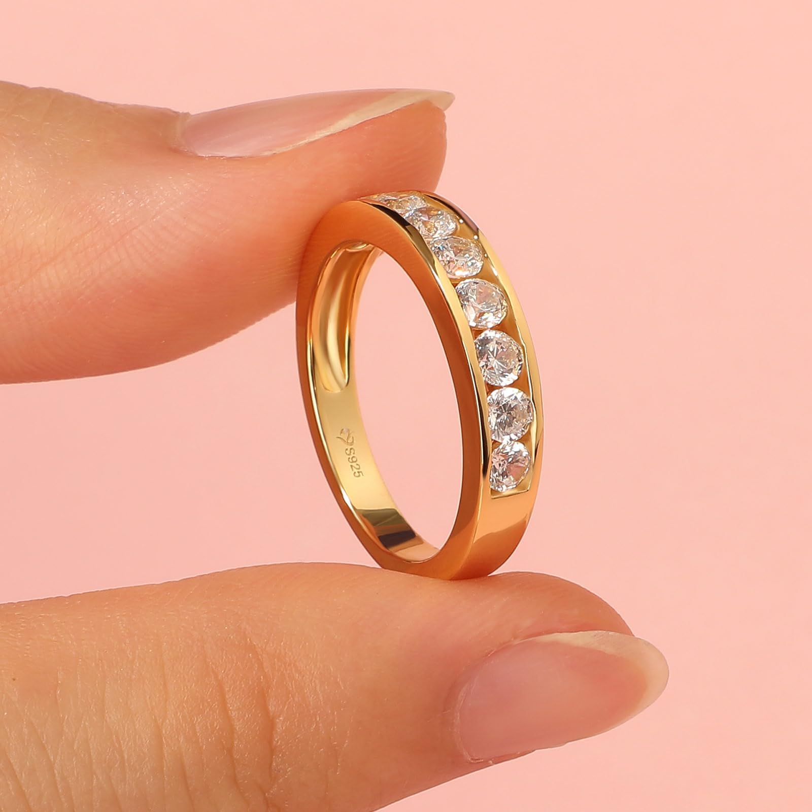 Jeulia Anillo de Plata de Ley 925 para Mujer, Anillo de Compromiso de Oro Amarillo, Anillo de Boda Con Cristales de Circonita, Anillo de Mujer para Aniversario