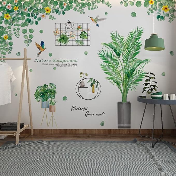 Green Palm Tree Vine Leaf Plant Wall Sticker,Nature Boho
