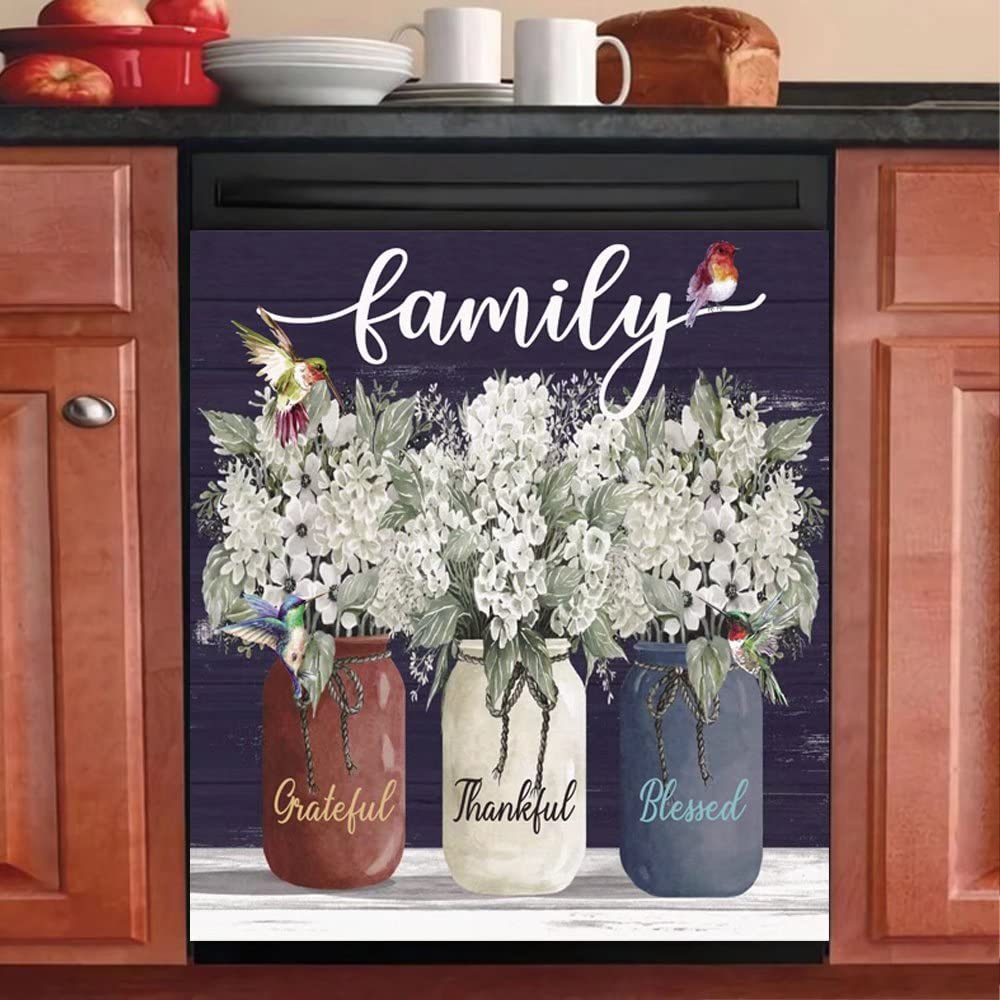 Bless This Home Dishwasher Magnet Vinyl Panel Fridge Decal,Flower Birds Dish Washer Cover Refrigerator Magnetic,Kitchen Decor Sticker Home Appliance