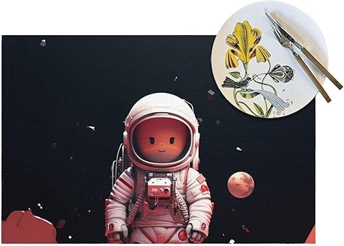 Miniatura 5 de Juego de 6 manteles individuales de PVC con bonito diseño de astronauta, antideslizantes, 12 x 18 pulgadas, juego de manteles individuales duraderos