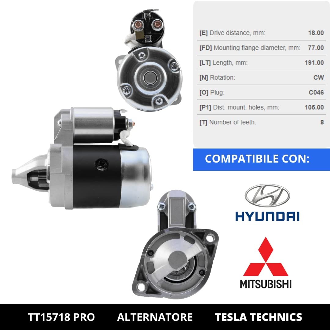 TT15718 PRO Motorino di avviamento per auto 12V, 0.70/0.90 KW. Compatibili con HYUNDAI, MITSUBISHI. Eccellente rapporto qualità-prezzo. Installazione facile e garanzia.