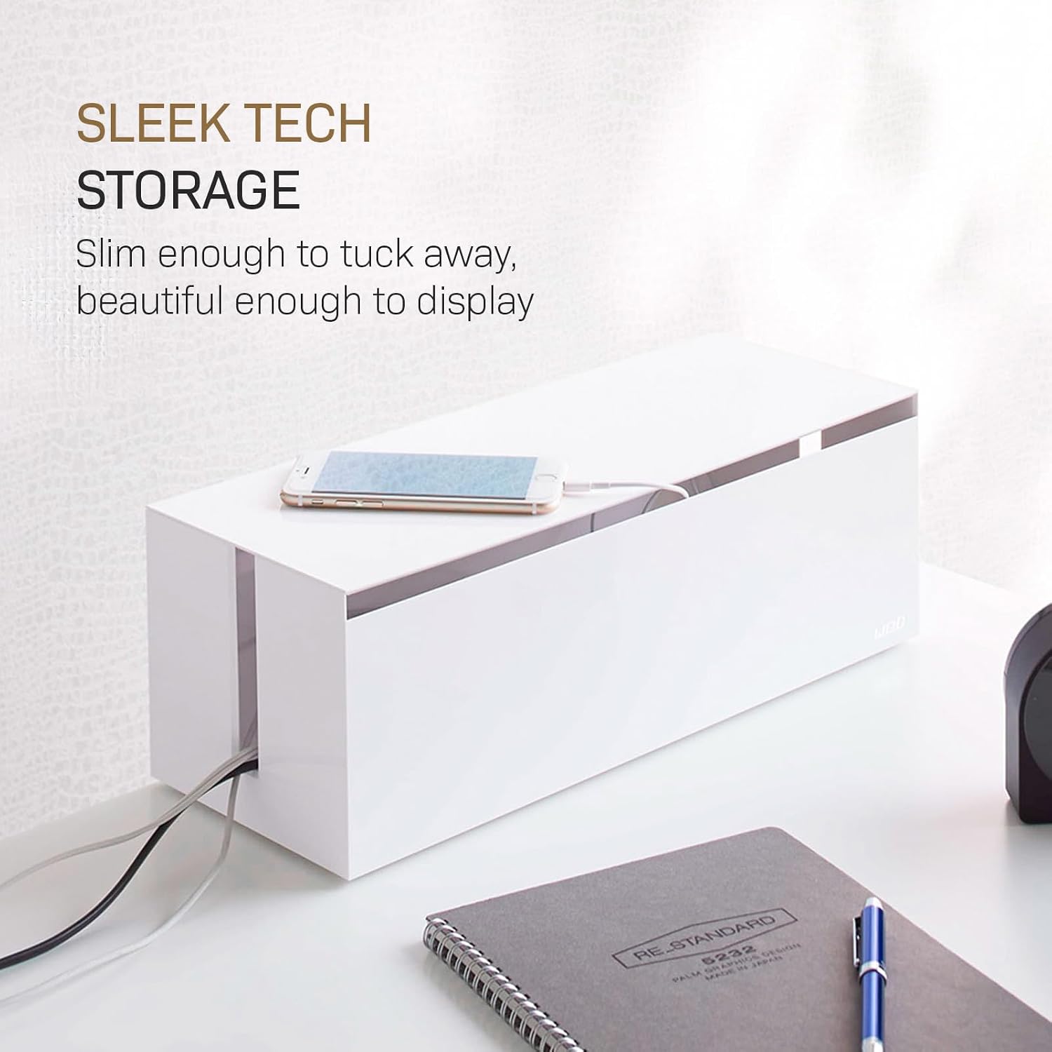 YAMAZAKI Home Cable Management Box – Cord Organizer Box with Lid, Minimalist Cable Storage for Office, Abs Plastic - Abs Plastic