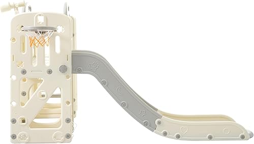 Miniatura 8 de Juego multiactividad 11 en 1 para niños pequeños con tobogán, aro de baloncesto y telescopio, patio de juegos para interiores y exteriores para