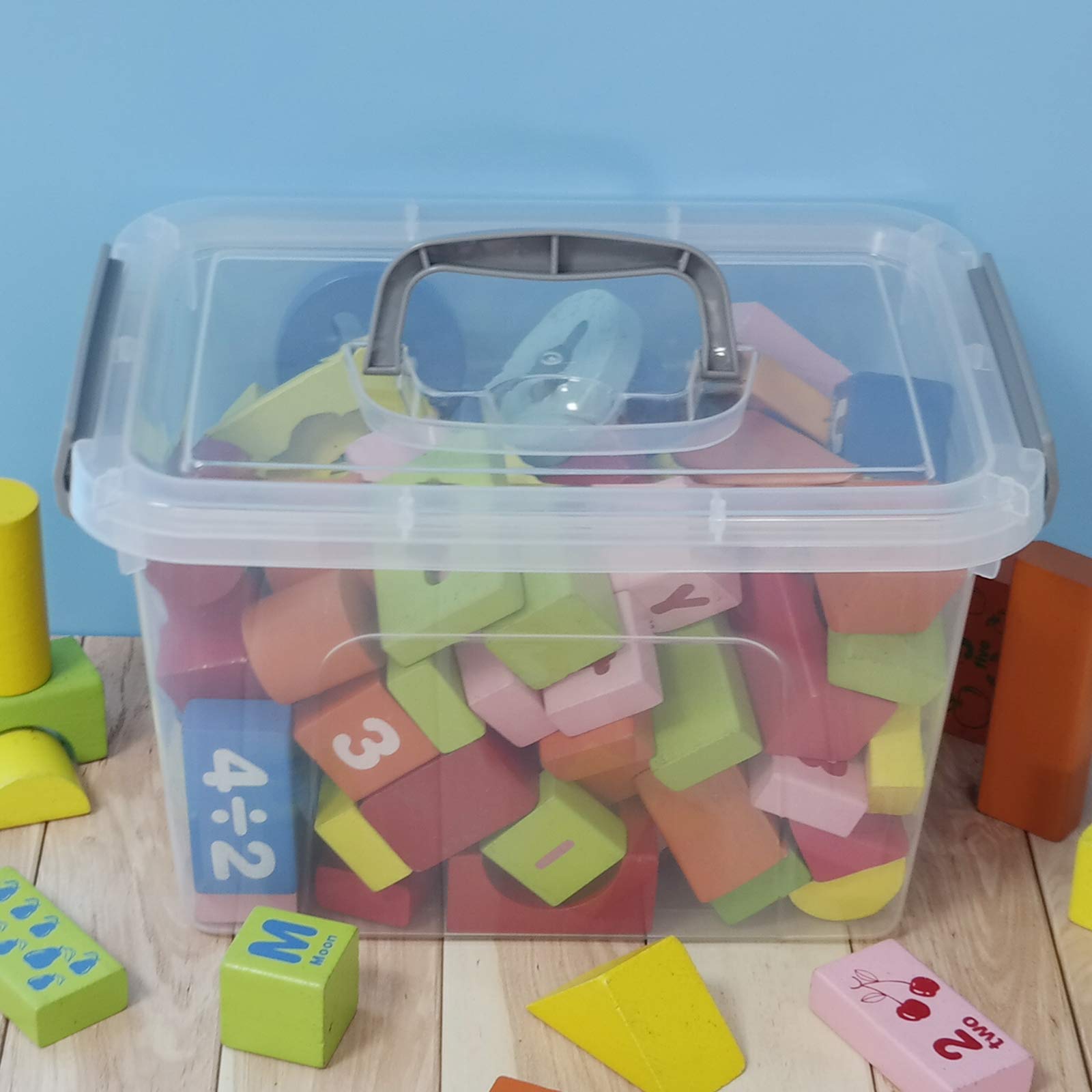 Aufbewahrungsbox Mit Deckel – 5,5 Liter, Transparent, 6 Stück, Mit Grauem Griff