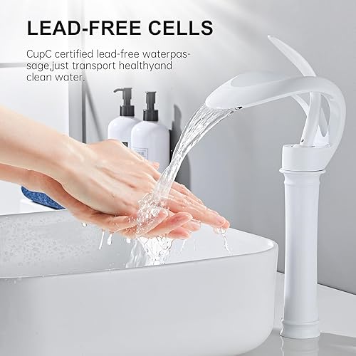 Miniatura 9 de Grifo de lavabo de baño de 1 agujero de latón macizo cascada grifo de lavabo alto (gris)