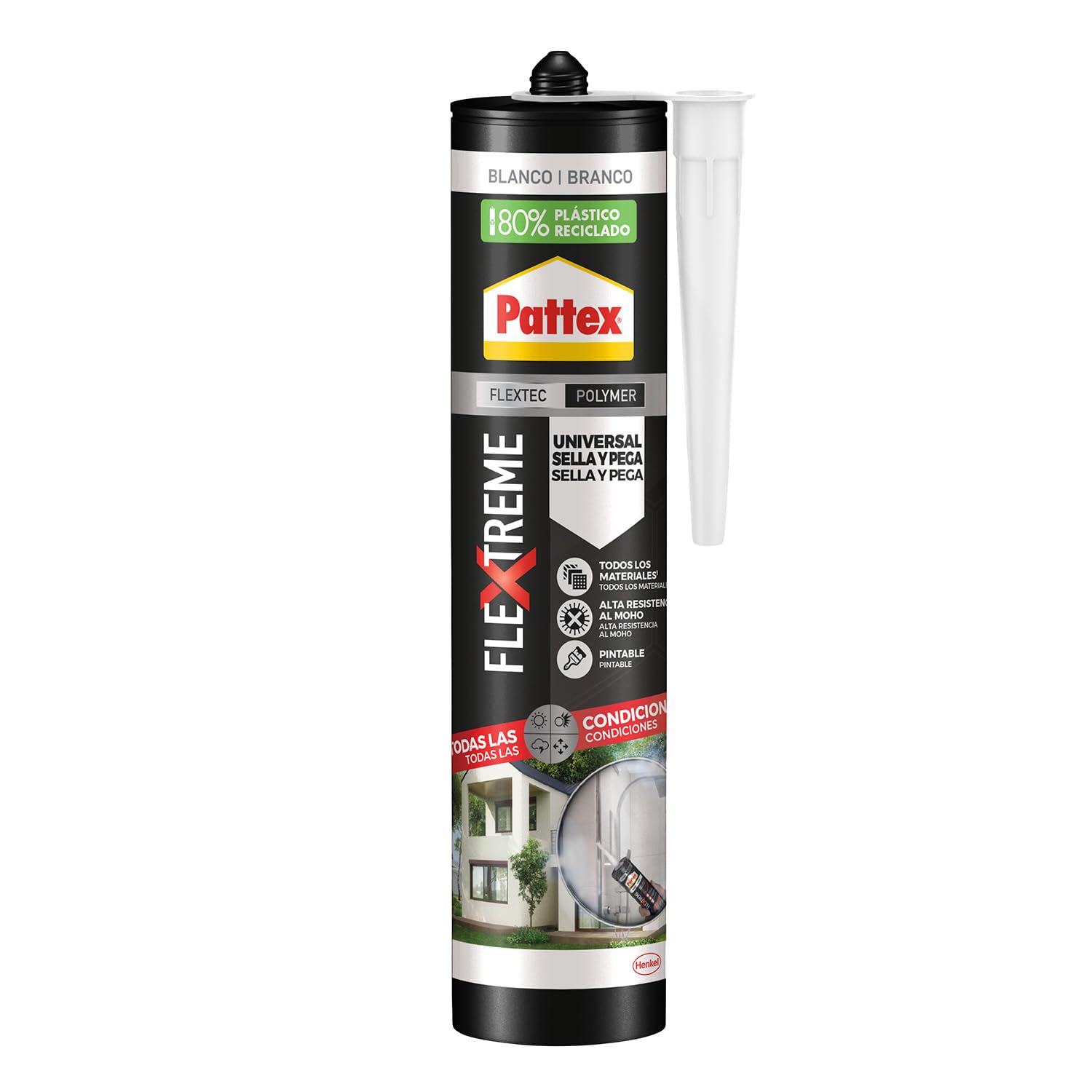 Pattex Flextreme Universal Sella & Pega Blanco (280 ml), polímero sellador multiusos elástico adhesivo con tecnología Flextec, sellador de juntas multimaterial extra fuerte para bricolaje y DIY