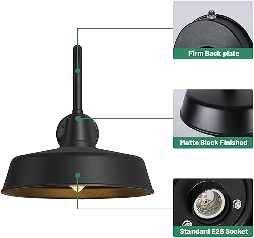 Miniatura 5 de Lzwelcy 18 Inch Large Outdoor Barn Gooseneck Lights, Dusk to Dawn Waterproof and Rust Resistant Farmhouse Barn Lights - for Garage, Porch, Outdoor