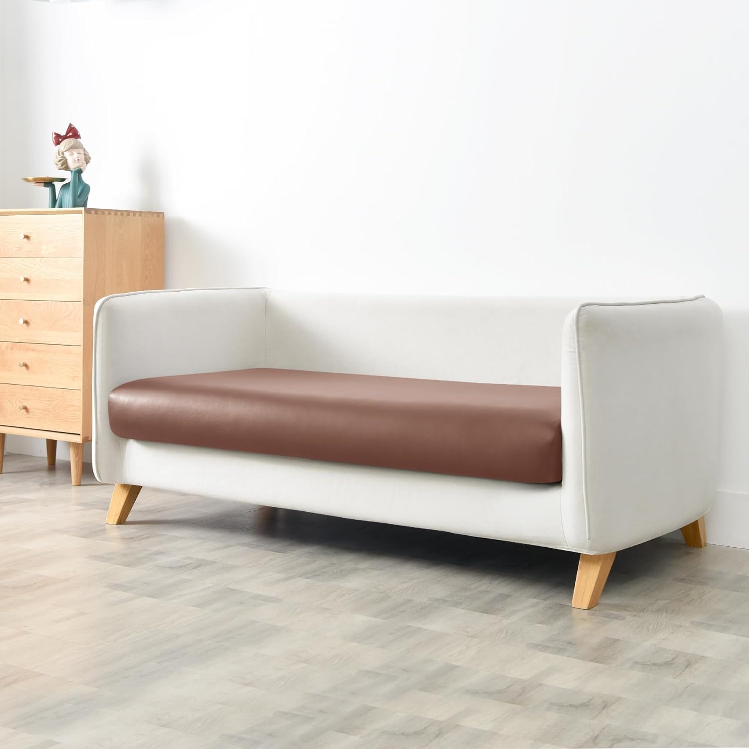 Cushion Chair Sofa Foam with PU Leather Cover for Multipurpose Uses Premium Cushions with Stretchy Leather Fabric Cushion Cover – 63”x22”x5” Inches, Foam Density – 32 (Light Brown)-image-42