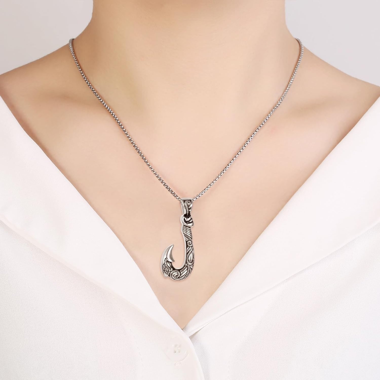 Viking Vintage Fish Hook Cremation Jewelry For Ashes Stainless Steel Remembrance Necklace For Men Dad Memorial Pendant Keepsake - Image 2