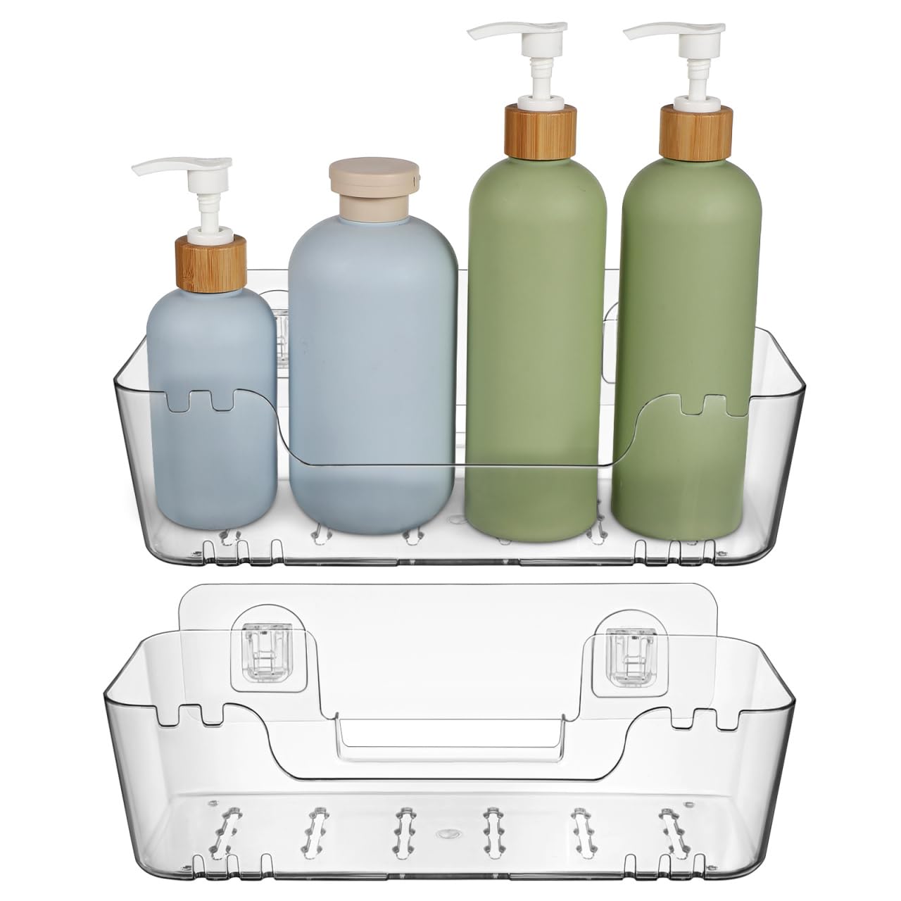 Cabilock Bathroom Storage Organizer 2 Pack Wall Mounted Shower Caddy with Two Tier Clear Acrylic Shelves for Towel