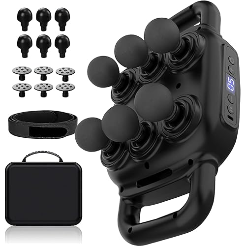 UFFAE Six Head Massage Gun, 50 Intensity Levels & 9 Massage Modes, Equipped with 3 Different Massage Heads, Massage Gun with Adjustable Belt Ideal Gifts for Women, Men, Mom, and Dad