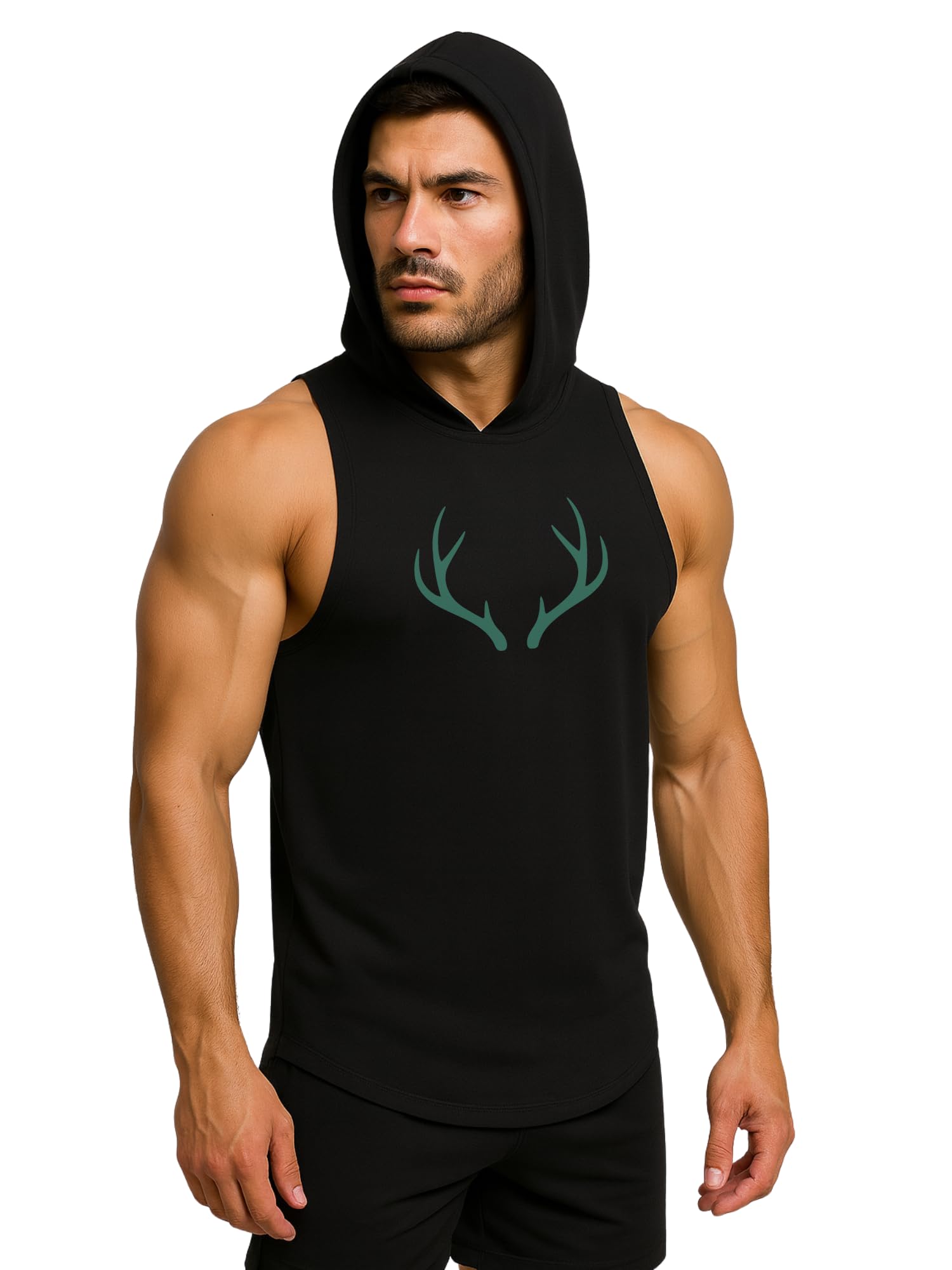 3colors Colors Men’s Hooded Gym Vest | Sleeveless Tank Top for Workout, Bodybuilding & Sports | Printed Hooded Gym Vest-Deer Rack-picture-28