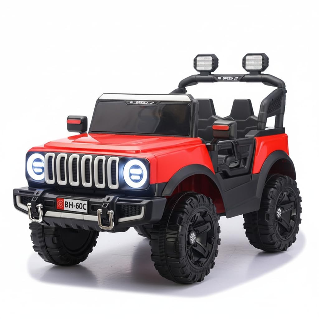4X4 TH Jeep Heavy Duty 12V Electric Ride On Jeep with Remote Control, Music and Light 1-6 Year Car Battery Operated Ride On (Red)