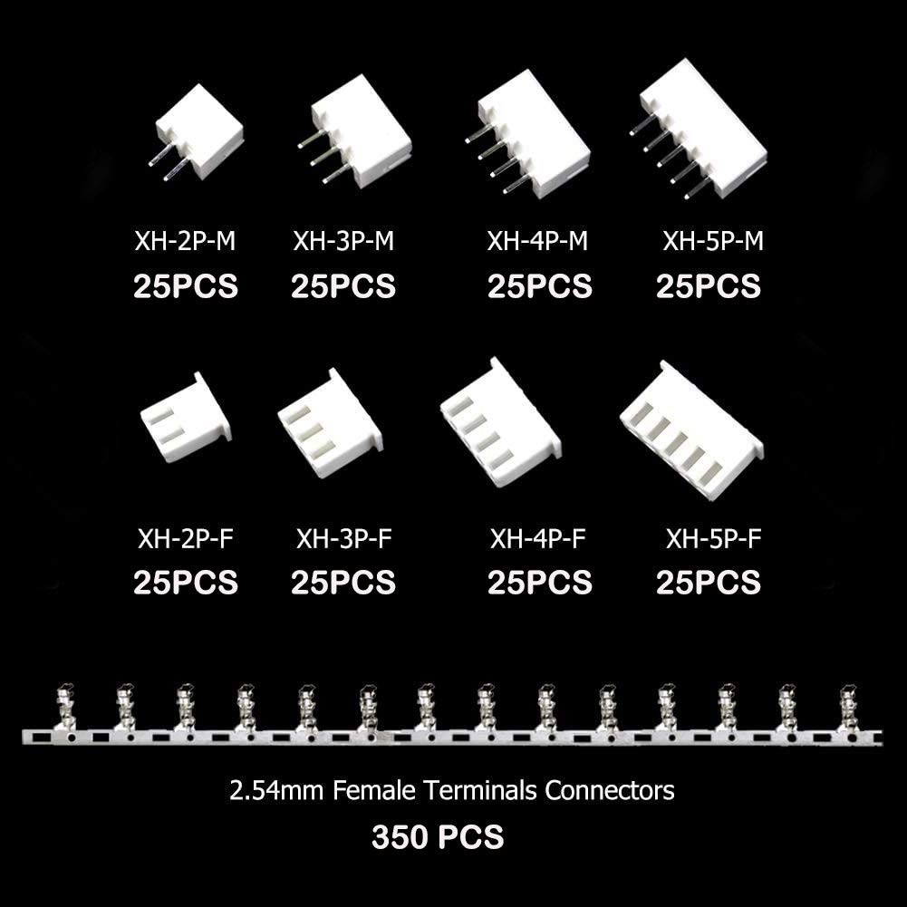 GTIWUNG 550Pcs JST Connecteur Kit avec 2.54mm JST-XH 2/3/4/5 Pin Mâle/Femelle Connecteurs, 2.54mm Broches Connecteurs Terminals, Micro Connecteur JST 2/3/4/5 Pin
