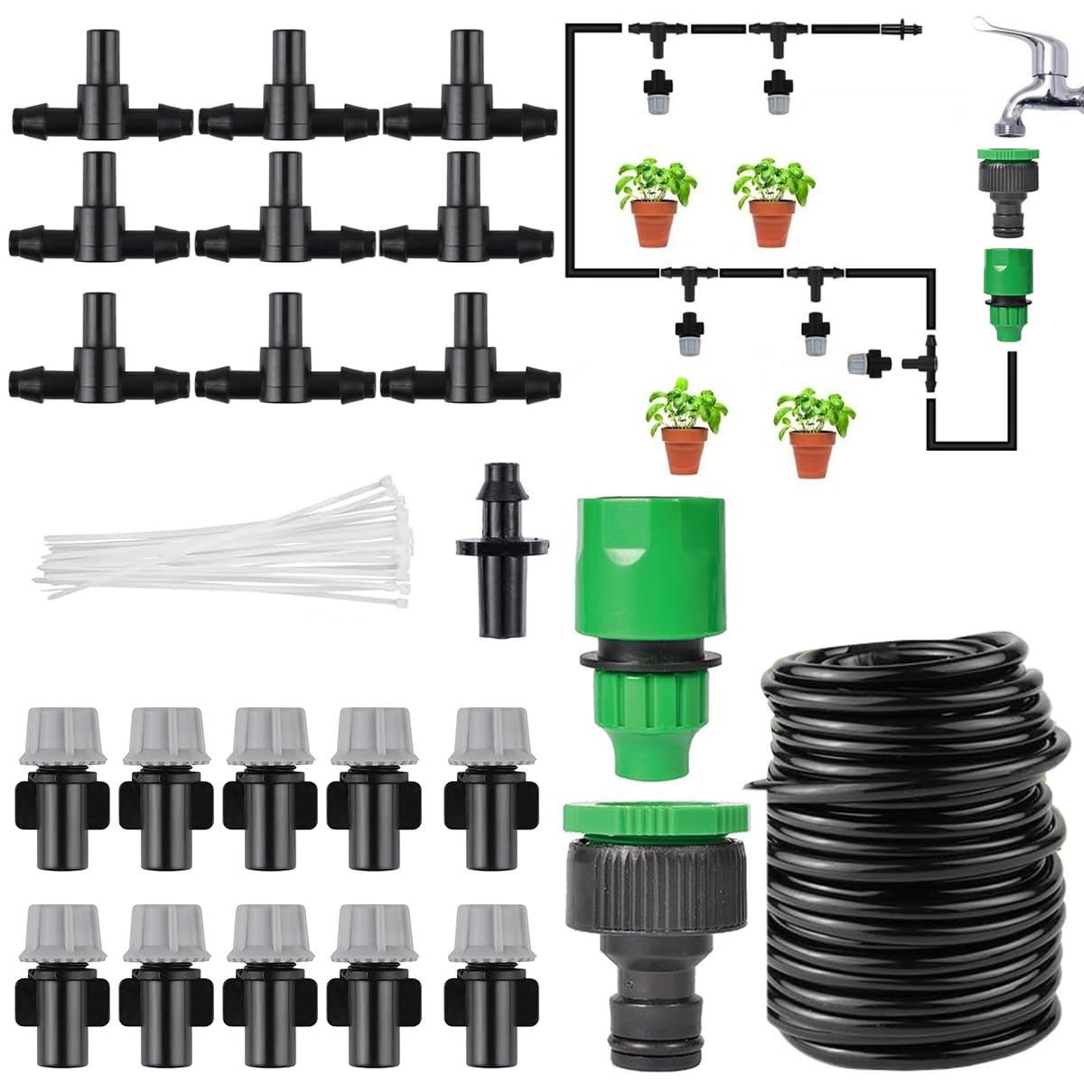 HASTHIP® Automatic Garden Watering System - Slow Drip Irrigation Kit with 10 Tee Connector - Garden Water Dripper for Plant with 10M Long Drip Irrigation Pipe Outdoor Lawn & Garden Watering Equipment-image-32