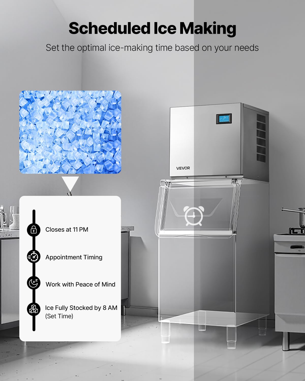 VEVOR Máquina para Fabricar Hielo 163 kg/día, Máquina de Hielo de Acero Inoxidable, Autolimpiante, 156 Bandejas, Grosor Ajustable, para Restaurantes, Bares, Cafeterías, Hoteles, (Solo Cabezal)