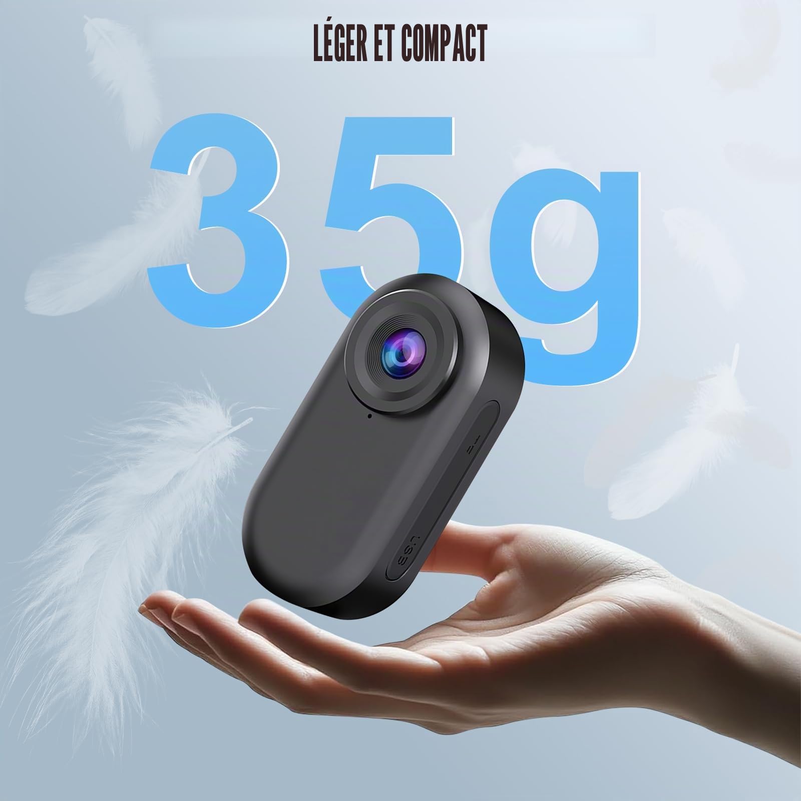 Mini caméra d'action, 64 G 1080p, Petite caméra de vlogging Portable avec Clip Rotatif à 360°, caméra POV Mains Libres avec autonomie de 150 Min, Montage n'importe où (5979)