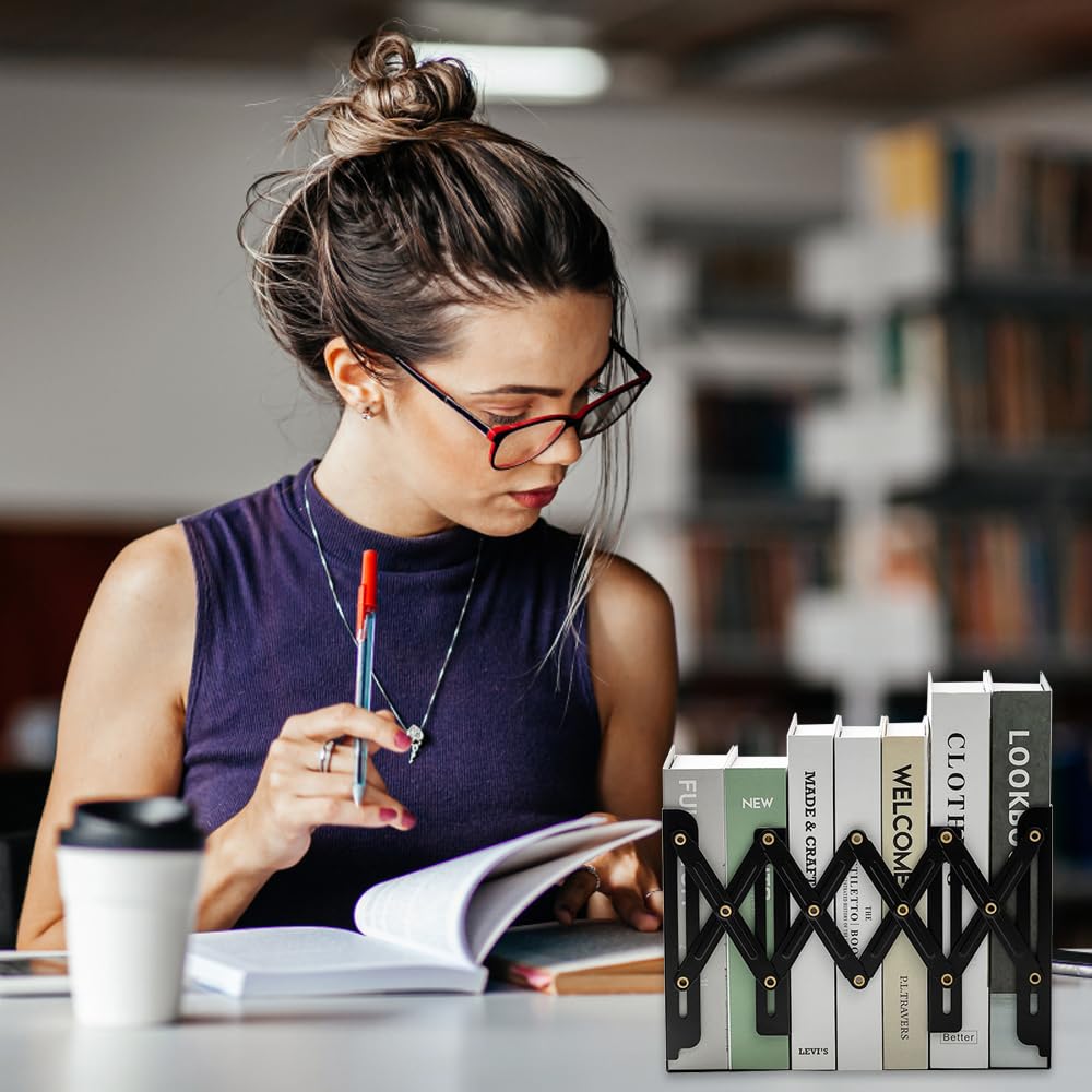 Buchstütze, Buchstützen Metall, Verstellbare Buchstützen, Kinder Cartoon stereoskopisch Bücherstützen, Geeignet für Schlafzimmer, Arbeitszimmer, Büro, Schule (Schwarz B)