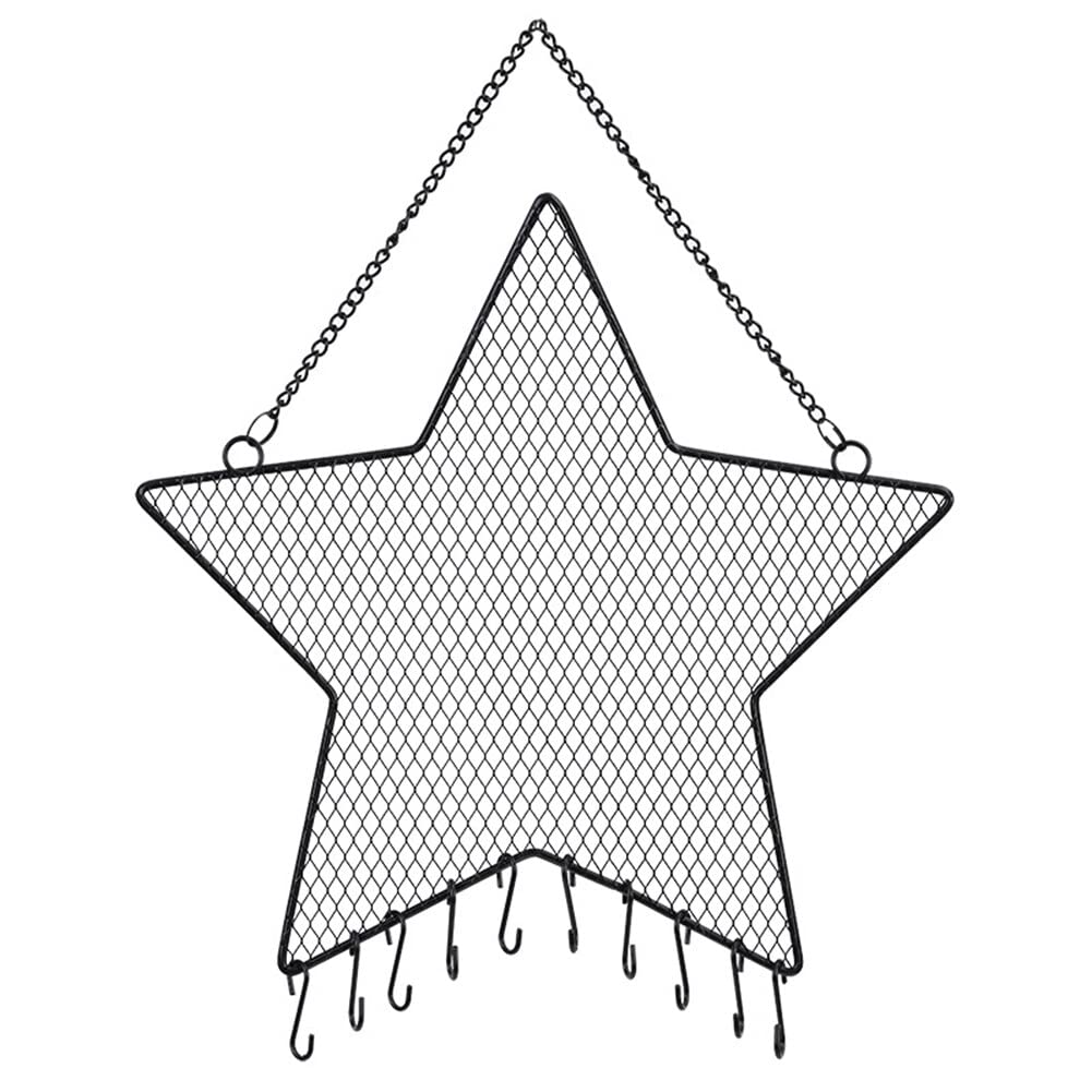 Earring Wall Holder Hanging Jewelry Storage Organizer, Metal Grid Star Shape Jewelry Rack Hanging Jewelry Organizer Gift for Women and Girls