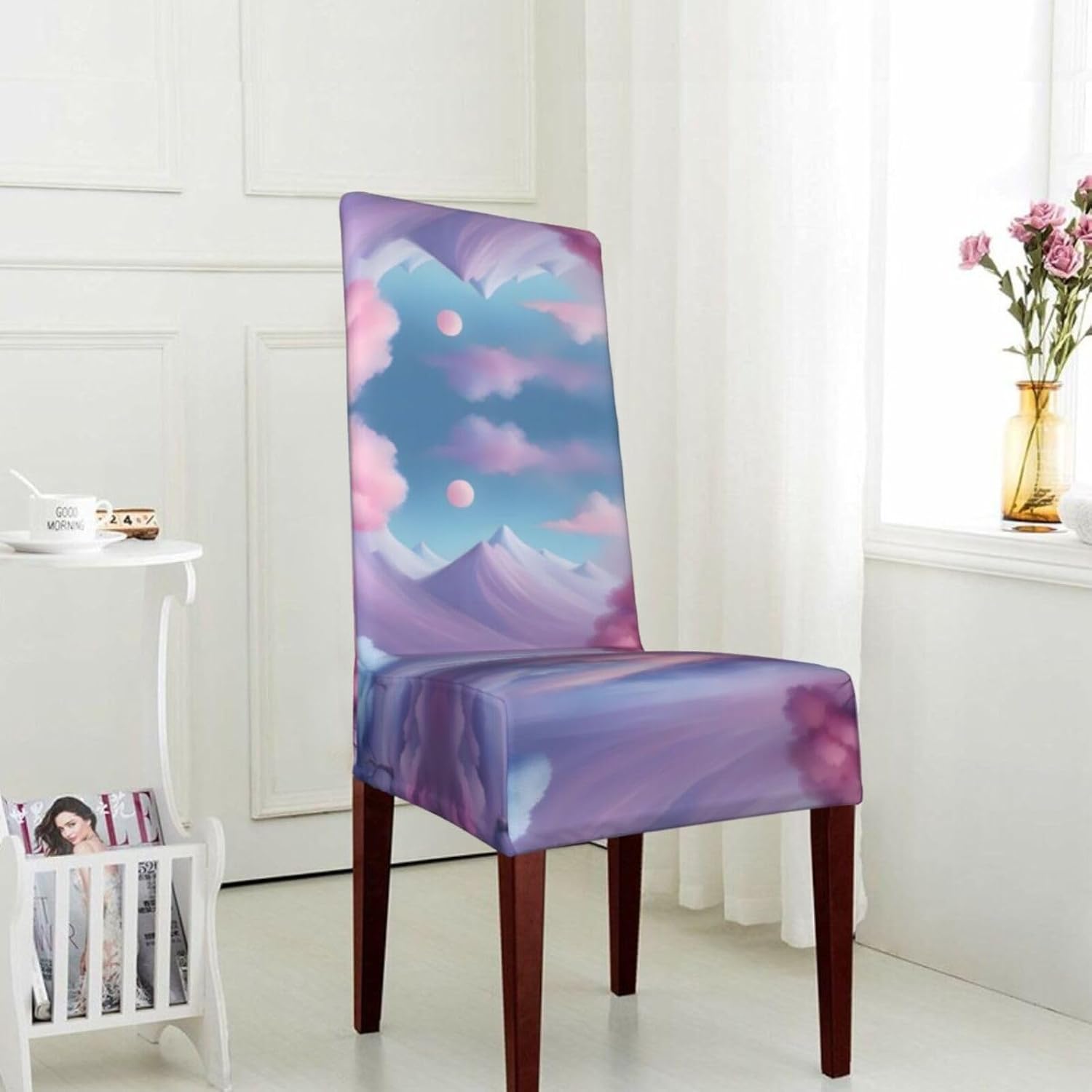 Purple Pastel Colors Prints Protection Cover for Dining Chair - Stretchable Chair Throw Covers for Dining Room, Hotel Event Party