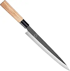MITSUMOTO SAKARI Faca de sashimi de 28 cm, faca japonesa de bisel único com aço de liga de tungstênio, para corte profissional de sushi e filete de peixe