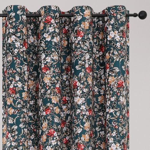 VEHEDE Green Velvet Curtains for Bedroom 90 Drop Thermal Blackout Curtain Energy Saving Vintage Floral Luxury Room Darkening Drapes with Eyelet Soundproof Window Treatment 2 Panels Set, W52 x L90