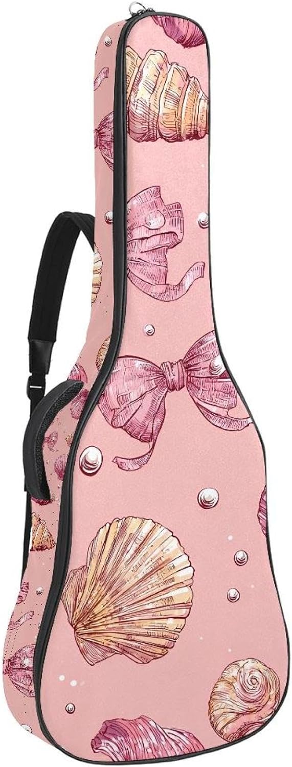 40 41 42 Inch Acoustic Guitar Bag, 0.4 In Thick Sponge Padded Guitar Case Gig Bag with Back Hanger Loop and 2 Pockets, Cute Pink Bow and Floral Pastel Background